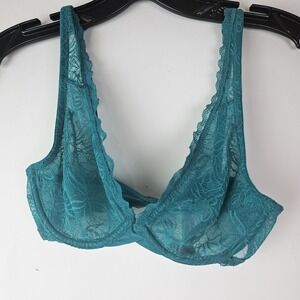 Xhilaration High Apex Bra Lace Blue Plunge Unpadded Underwire‎ Size 32B
